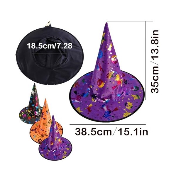 3pcs Chapeaux de Sorcière dhalloween, Chapeaux Sorcière Enfant Pliable, Costume Cosplay Décoration Chapeau de Sorcière Enfan