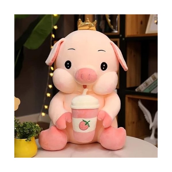 35cm-70cm Joli Gros Cochon avec Bouteille de Lait en Peluche Jouets Kawaii Animal Poupée en Peluche Doux Animal Piggy Oreille