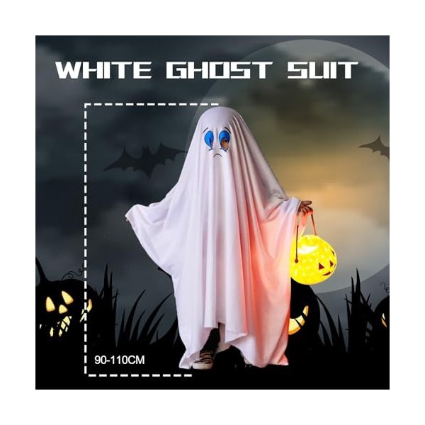 Sipiris Halloween Costume Fantôme Enfants Cape dHalloween Horreur Pour Poncho Fantôme Blanc Costume Pour Garçons Filles Cosp