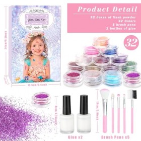 Kit Tatouage Paillettes Enfant Fille, Tatouage Ephemere Enfant, 30 Couleurs, 190 Pochoirs, 215 Strass sur Le Visage, non Toxi