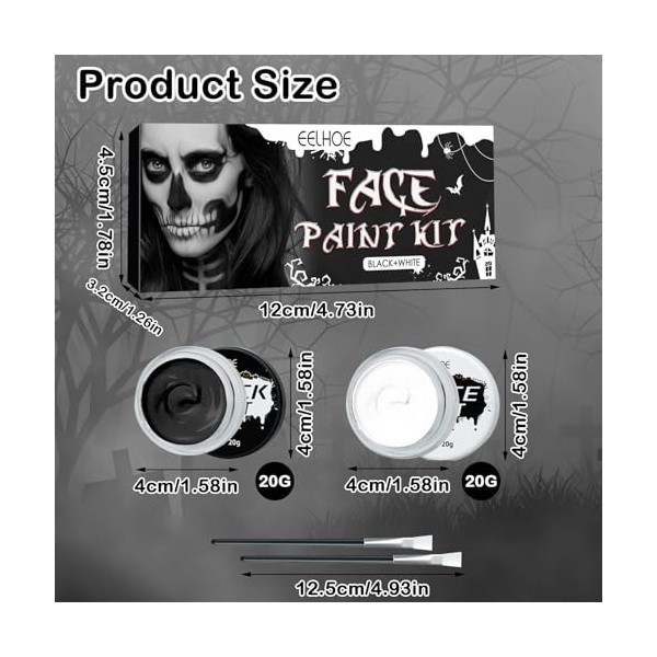 IWTBNOA Peinture de Visage pour Halloween, Noir Blanc Visage Peinture Corps, Peinture Visage Corporelle Noir et Blanc, Maquil