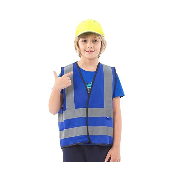 AYKRM Gilet De Signalisation Bleu Enfant Gilet De SéCurité RéFléChissant Haute Visibilité Gilet De Enfant Bleu