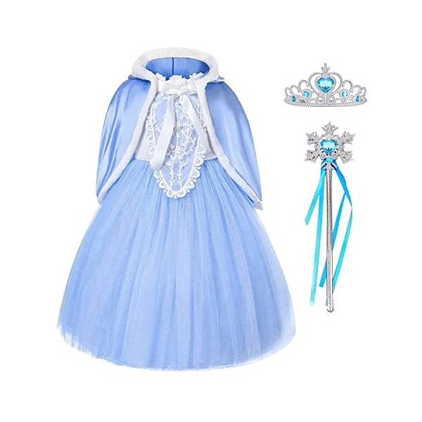 Elsa Cosplay robe de princesse costume avec cape Elsa couronne baguette pour carnaval Halloween Noël 100 