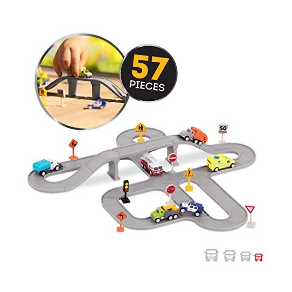Driven by Battat Car for Kids Playset – Connectable Tracks – Toy Vehicles & Road Signs – 3 Years + – Safe & Clean City Crew 