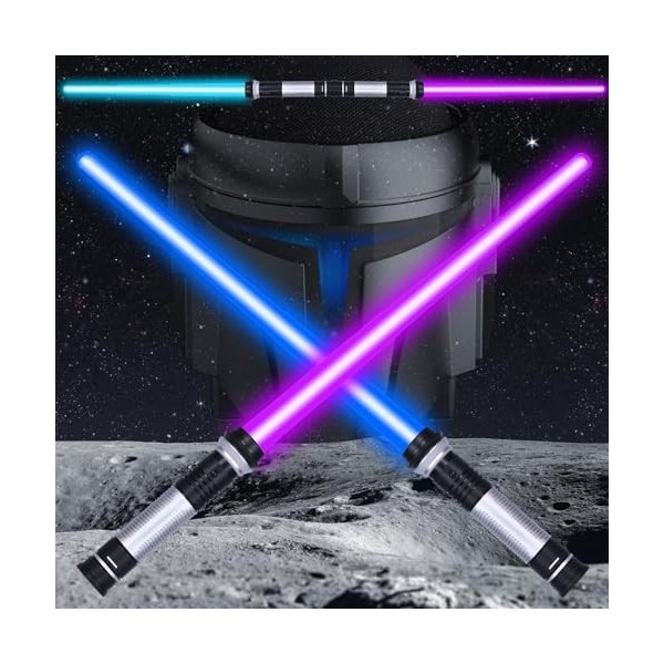 Atuoxing 2 Pièces Sabre Laser pour Enfant Adulte, 7 Couleurs Épée Laser avec Effets Sonores, 2-en-1 Cosplay Lightsaber