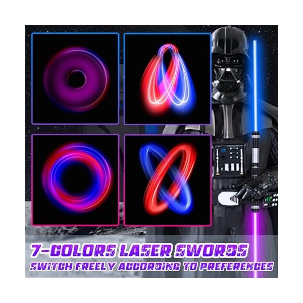 Atuoxing 2 Pièces Sabre Laser pour Enfant Adulte, 7 Couleurs Épée Laser avec Effets Sonores, 2-en-1 Cosplay Lightsaber