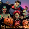 Halloween Tatouages Temporaire, Tatouage Halloween Enfant 20 Feuilles Cicatrices Tatouages Lumineux Tatouage Autocollant pour