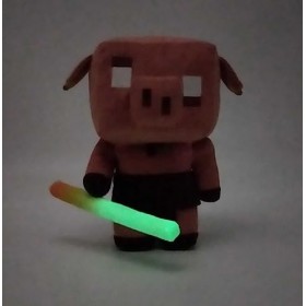 Minecraft Peluche Cochon Piglin Grognon avec Bâton De Blaze Phosphorescent, 14 cm, Animal En Peluche Avec Effets Sonores, Sab