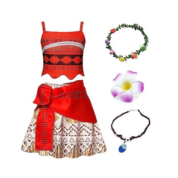 JMOCD Costume Moana pour fille, robe de princesse, tenue daventure, tenue Vaiana pour cosplay, Halloween, carnaval, fête 12