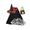 KorrbO Costume de sorcière pour Halloween pour fille, 4 pièces, cape + jupe en tulle tutu + chapeau sorcière + sac de carnava