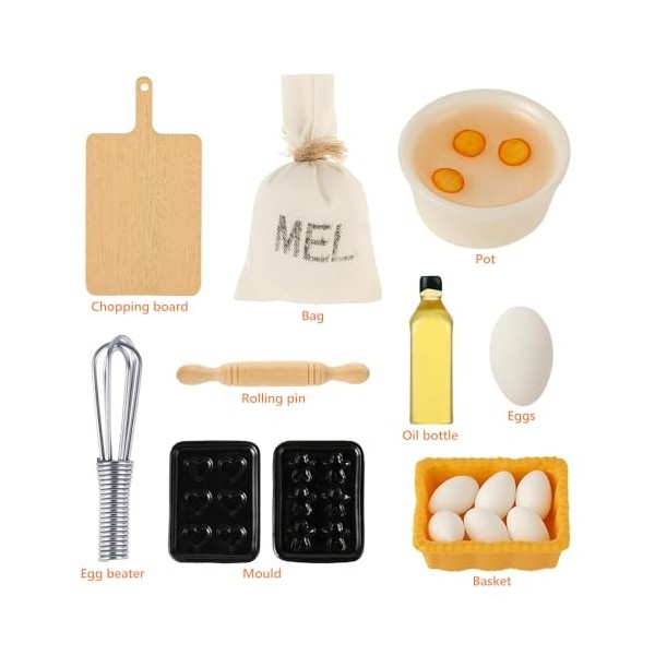 Fivtsme Lot de 15 mini accessoires de lutin miniature pour maison de poupée, accessoires de pâtisserie, œufs miniatures, pain