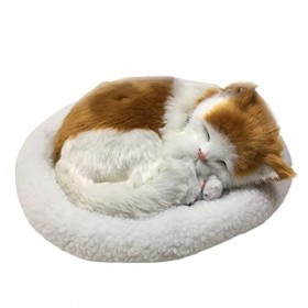 Jouet de Chat Endormi, Poupée en Peluche de Chat Respirant avec Tapis, Jouets en Peluche pour Enfants, Ornement de Maison, Ta