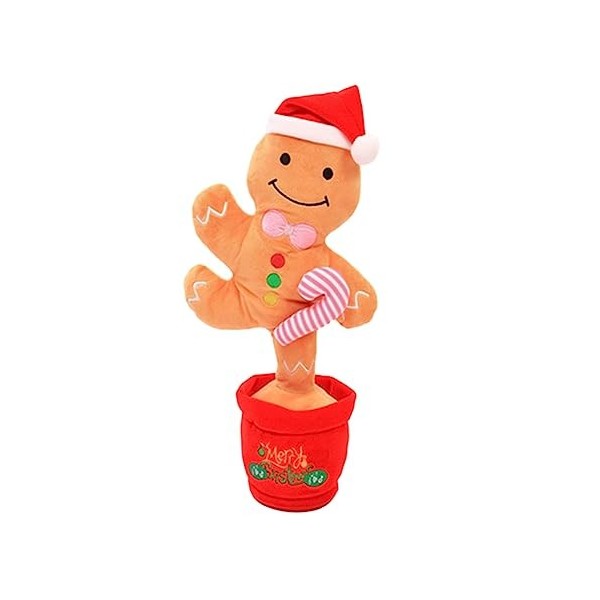 NAMOARLY Jouet Chantant De Noël Dansant Noël Dansant Elmo Jouet De Danse De Noël Bonhomme En Pain DÉpice Peluche Jouets Dans