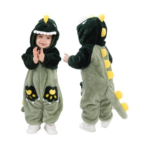 LOLANTA Costume Unisexe de Bébé Dinosaure Dragon, Combinaison One Pièce en Peluche pour Enfant Chandail à Capuchon en Forme d