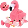 Skylety 18 Pouces Animal de Flamant Rose en Peluche avec 4 Jouets de Bébé Flamant Rose en Peluche à Intérieur Jouet de Maman 