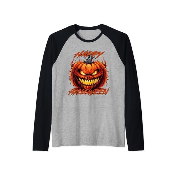 T-shirt dHalloween avec citrouille - Costume dHalloween - Cadeau citrouille Manche Raglan