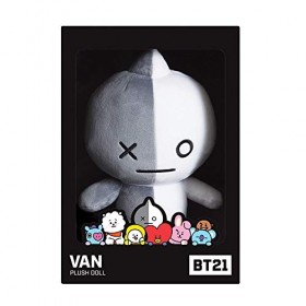 Aurora Produits Officiels BT21 signés World, Peluche Van, Moyen modèle, 61323, Gris et Blanc