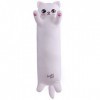 SNOWOLF - Traversin doux en peluche chat - Oreiller douillet en coton - Peluche mignonne rembourrée - Jouet - Cadeau - Blanc 