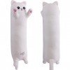 SNOWOLF - Traversin doux en peluche chat - Oreiller douillet en coton - Peluche mignonne rembourrée - Jouet - Cadeau - Blanc 