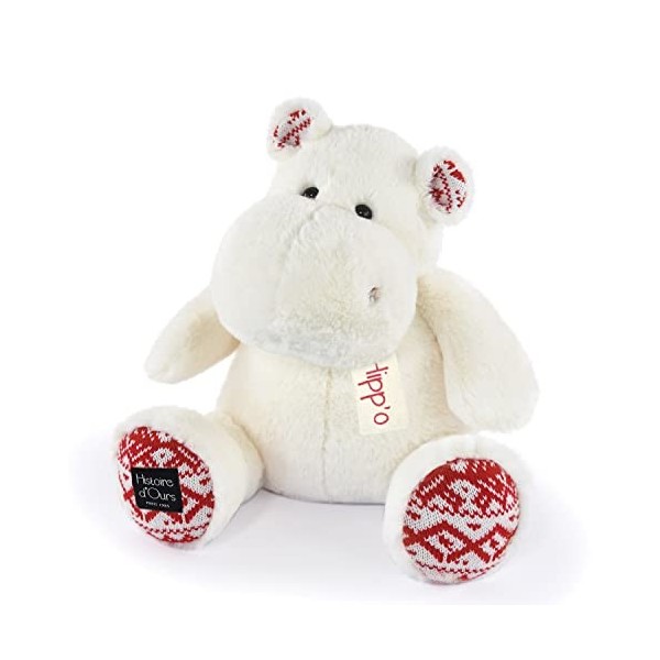 Histoire dOurs - Peluche Hippopotame - HIPPO - Blanc Noël - 40 Cm - Grande Peluche Douce et Mignonne pour les Calins - Idée 