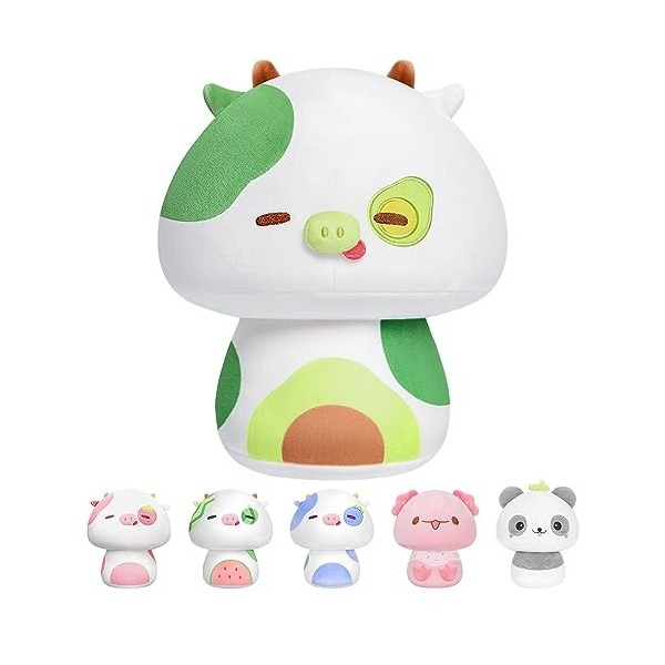 Mewaii 20CM Peluche Oreiller Kawaii Vache Avocat de Jouets Forme de Champignon Doux et Confortable Coussins en Peluche - Idéa