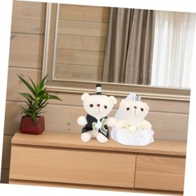 Toyvian 2 Paires Ours Poupée Peluche Poupée De Mariage Poupée Décorative pour La Maison Oreiller De Poupée Animale Mini Coupl