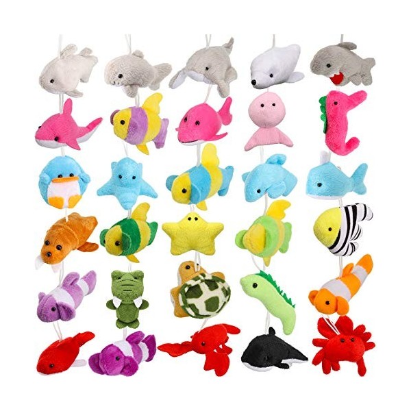 Sumind 30 Pièces Mini Jouets en Peluche de Mer Jouets en Peluche d’Animaux de lOcéan Décorations Mignonnes de Porte-Clés en 