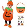 Costume de Citrouille Halloween pour Enfant Déguisement Cosplay Cape Citrouille Chapeau de Citrouille Sac à Bonbons Enfant Ad