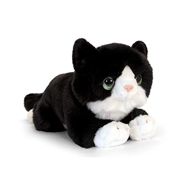 tachi Peluche chat noir, grand doudou en forme de chat couché, pelu
