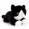 tachi Peluche chat noir, grand doudou en forme de chat couché, peluche moelleuse, 32 cm