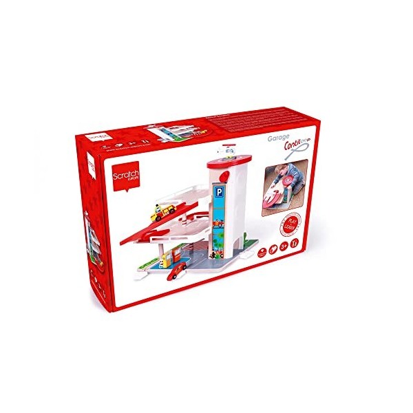 Scratch Garage Jeux En Bois – Circuit Voiture Jouet – Parking Voiture Avec Pompe Essence – Porte De Garage 3 Niveaux - Jeux p