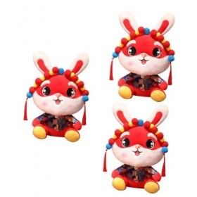 ABOOFAN 3Pcs Année De Lapin en Peluche Poupée Pelucheux Lapin Jouet Lapin Mascotte Jouet 2023 Zodiaque Lapin en Peluche Poupé