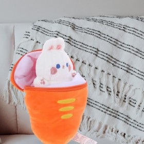 Alasum Lapin Carotte Peluche Animal Réversible Lapin Carotte Oreiller avec Fermeture Éclair Mignon Lapin en Peluche Cache-Cac