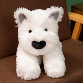 KiLoom Chien Blanc en Peluche Jouet Chiot Poupées Peluche Doux Animal Oreiller Apaisement Garçons Filles Jouet Chambre Décora