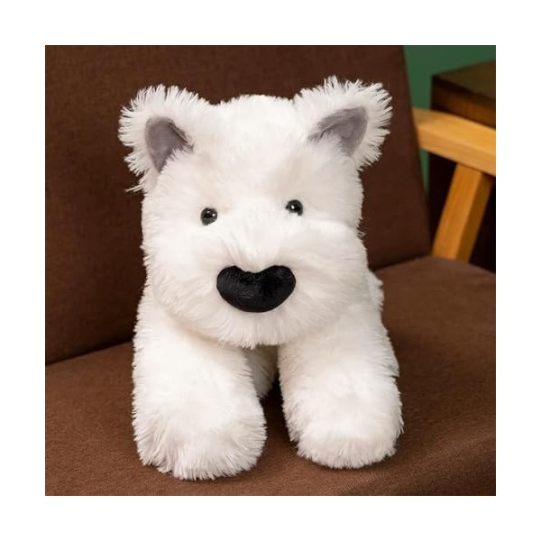 KiLoom Chien Blanc en Peluche Jouet Chiot Poupées Peluche Doux Animal Oreiller Apaisement Garçons Filles Jouet Chambre Décora