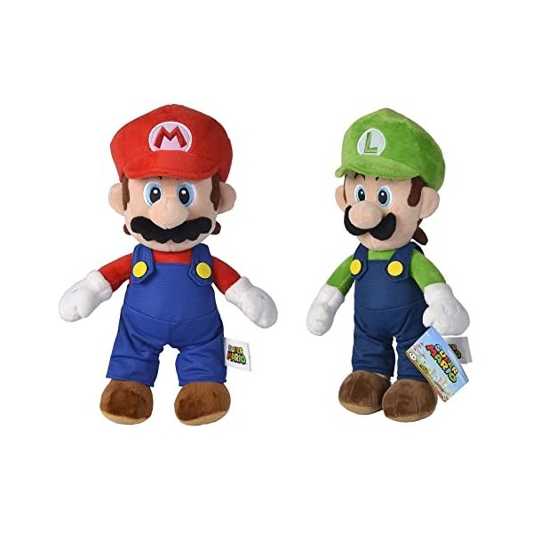 Deluxe Paws Simba Toys Peluche officielle Super Mario Bros Mario et Luigi 20 cm