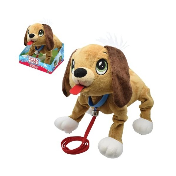 Les Toufous , Peluche interactive Chien, Marche & Court, fonctionne Sans Piles, Laisse incluse, Chien Marron, Jouet pour enfa