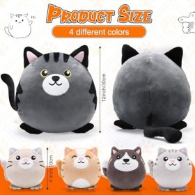 Namalu 5 Animaux en Peluche de Chat avec Chaton en Vrac, Grand Oreiller en Peluche de Chat Noir et Gris de 30 cm de Large ave