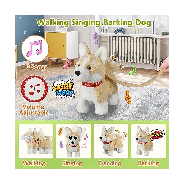 Corgi Chien Qui Marche, aboie, Chant Musical, Danse, contrôle du Volume, Chiot interactif, Promenade avec Laisse, Queue Qui r