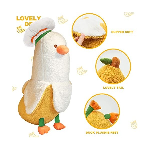 shownicer Oreiller en Peluche Canard, Animaux en Peluche, Kawaii Banane Canard Peluche Géante, Jouet Doux Animal Poupée, Cous