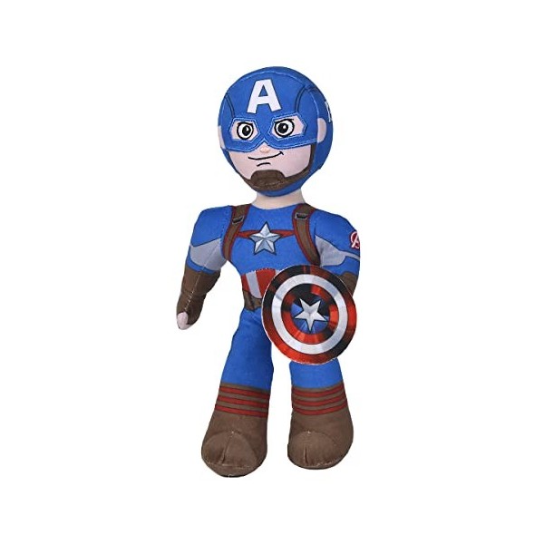 Simba Peluche Captain America 25 cm, Disney Marvel avec Squelette intérieur articulé pour Placer dans différentes Positions M