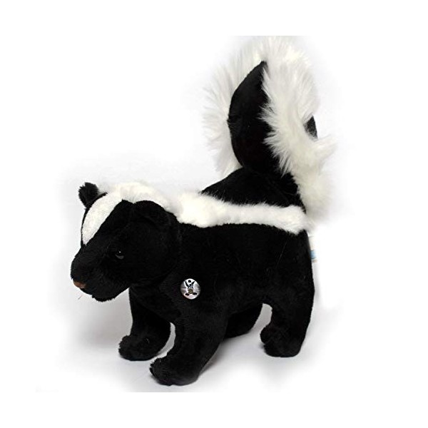 Doudou mouffette Skunk noir et blanc debout, en peluche, funkey