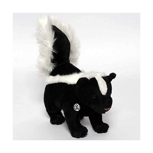 Doudou mouffette Skunk noir et blanc debout, en peluche, funkey