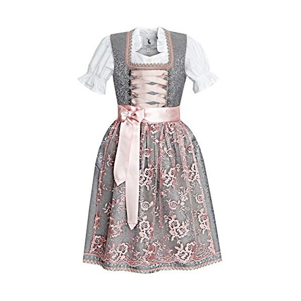 Alpenmärchen Dirndl pour enfant de la collection exclusive avec tablier et chemisier, nombreux autres modèles - Gris - 4 ans