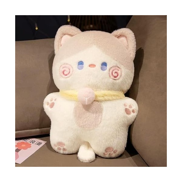 Coussin Chat Kawaii, Peluche Chaton, Peluche Cloche Douce, poupée Chat, décoration de lit, Cadeau d’Anniversaire Enfant 40cm 