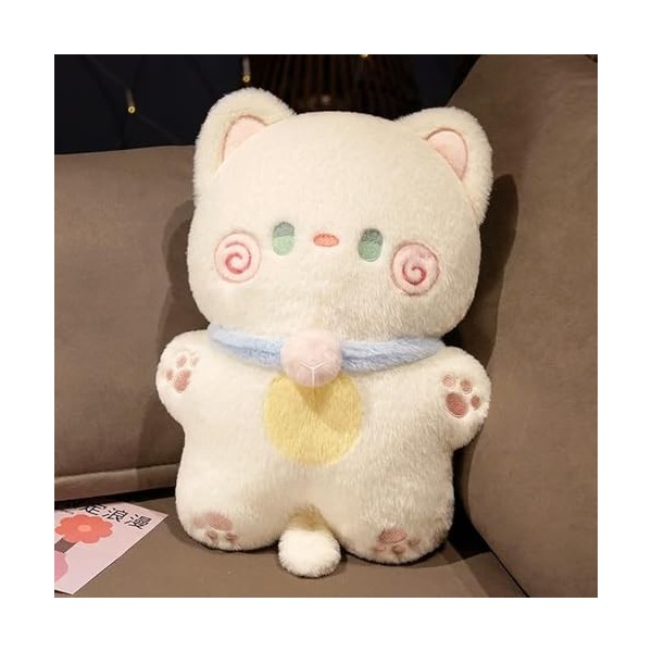 Coussin Chat Kawaii, Peluche Chaton, Peluche Cloche Douce, poupée Chat, décoration de lit, Cadeau d’Anniversaire Enfant 40cm 