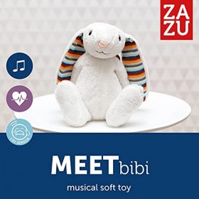 Zazu musical en peluche avec son rythme cardiaque, Bibi le lapin, gris