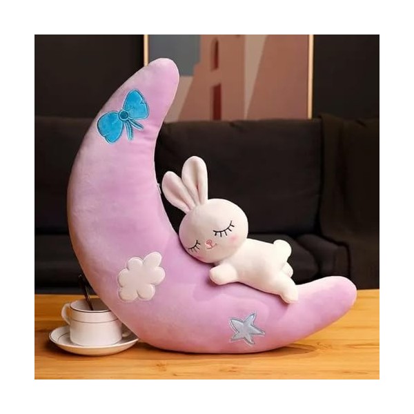 Lune avec Lapin en Peluche Coussin Kawaii Lune Peluche Jouet Enfants Chambre décoration Cadeaux 30cm 1