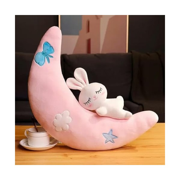 Lune avec Lapin en Peluche Coussin Kawaii Lune Peluche Jouet Enfants Chambre décoration Cadeaux 30cm 1
