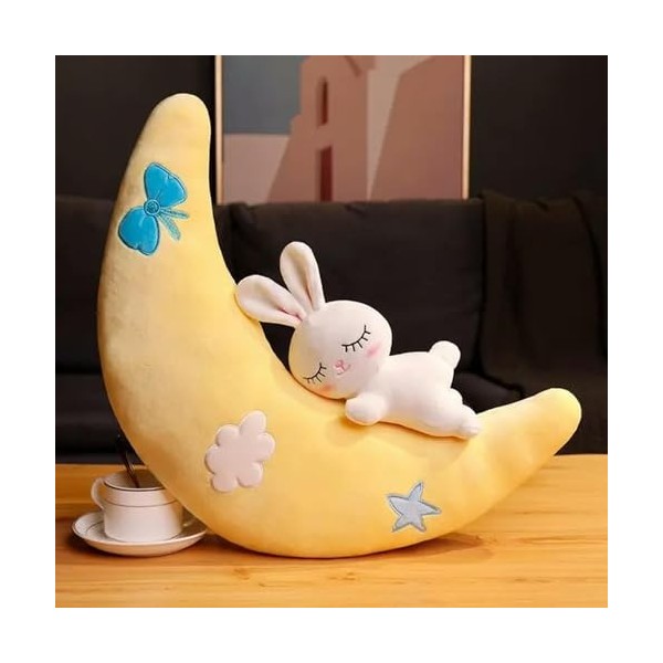 Lune avec Lapin en Peluche Coussin Kawaii Lune Peluche Jouet Enfants Chambre décoration Cadeaux 30cm 1